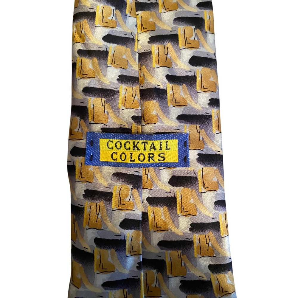 Cocktail Colors Mens‎ Silk Tie Gold Black Silver Geometric Abstract Made in USA